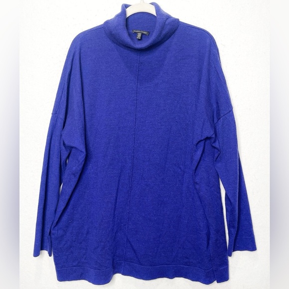 Eileen Fisher Sweaters - Eileen Fisher Blue 100% Merino Wool Cowl Neck Tunic Style Oversized Sweater XL